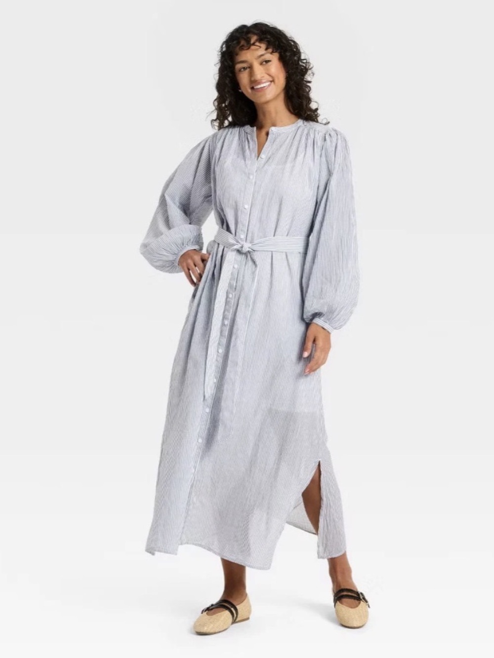 Universal Thread Women's Flounce Long Sleeve Collared Neck Navy Blue Dress